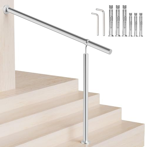 NArra Stainless Steel Handrail Outdoor Steps Hand Rail for 3-4 Steps,120cm | Adjustable Hand Rail Kit,250kg Load Transitional Support Railing,Porch,Garden,Deck Safety Stair Rails For Kid,Senior,Pregnant