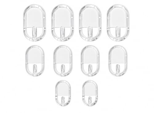 Newplastica 10 Ganci Adesivi Made in Italy – Set Coordinato in 3 Misure (4 Grandi, 4 Medi, 2 Piccoli) – Ganci Autoadesivi da Parete per Asciugamani, Strofinacci e Chiavi – Senza Forare (TRASPARENTE)