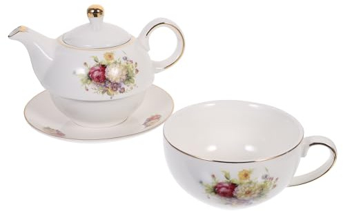 TEMPNAP Service de Théière en Céramique Blanc Élégant 1 Théière 480ml et 2 Tasses à Thé Délicates 350ml pour Occasions Spéciales et Bureau