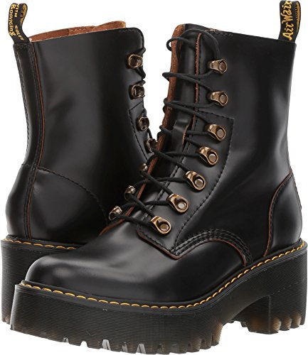 Dr. Martens Women's Leona Leather Heeled Boot, Black Smooth, 9