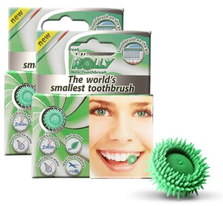 Rolly Brush Mini Toothbrush - Spazzolino da denti monouso tascabile e senz'acqua al gusto MENTA - 10 astucci con blister da 6 Rolly ciascuno - RB1104