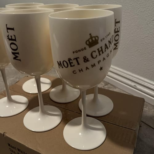 Moët & Chandon Lot de 6 verres à champagne impérial en acrylique, 0,45 l, avec soucoupes, blanc/doré