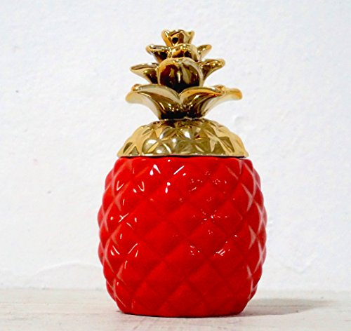 Pretty Home Récipient coloré en céramique en forme d'ananas avec couvercle – Bocal à biscuits, récipient de rangement, bocal alimentaire fabriqué à la main, avec couronne métallique dorée turquoise