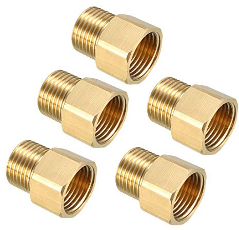 sourcing map Brass Threaded Pipe Fitting G1/2 Male x G1/2 Female Coupling 5pcs