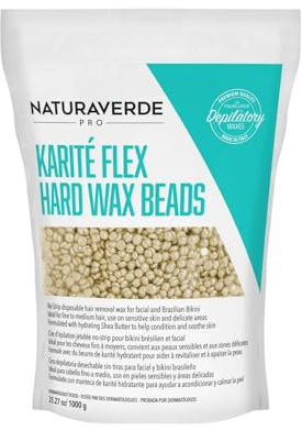 NaturaverdePro Karite Flex Hard Wax Beads, Body and Facial Hair Removal, Brazilian Bikini Wax for Women with Hydrating Shea Butter and Vitamin E - 2.2 lbs