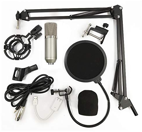 TOMYEJP Bm700 Professional Suspension Microphone Kit Studio Live Stream Broadcasting Recording Condenser Microphone Set Silver & Grey