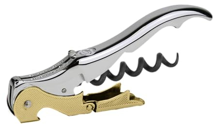 PULLTAP'S GENUINE Slider Boss 150 - Sacacorchos de camarero premium profesional - Fabricado en España - Con doble palanca articulada, navaja cortacápsulas tipo cúter y abrebotellas (Cromado + Dorado)