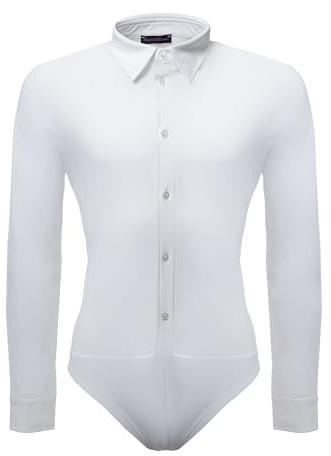 Ready4Dance Herren Body-Hemd Chicago Slim Fit für Standard- und Lateintanz, atmungsaktives Funktionsgewebe, fester Kragen mit Stäbchen, pflegeleicht – Weiß und Schwarz – XL weiss