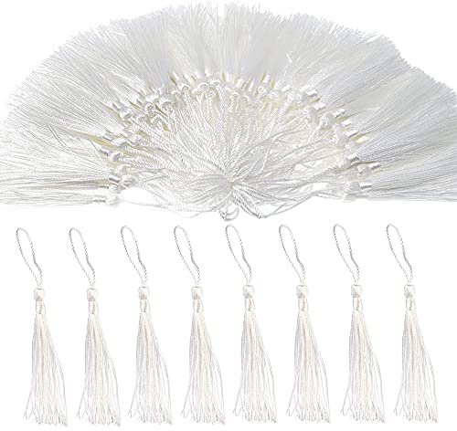 Tucireat Quasten Weiß 100 Stück Tassels Quasten Lesezeichen Quasten Anhänger Quastenborte Quaste Tassel Girlande Quasten Gerade Quaste mit Schlaufe für DIY Handwerk