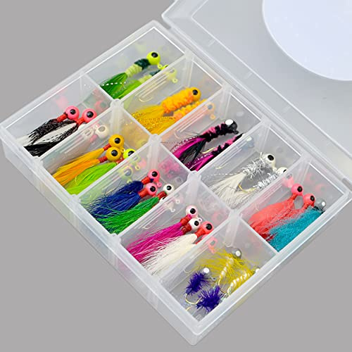 Crappie Jigs Fischköder 38st (1/16oz&1/32oz) für Panfish Jig Sunfish Bluegill Barsch Zander Crappie Zange Angeln Marabou-Feder-Jig Mikro-Jigkopfhaken