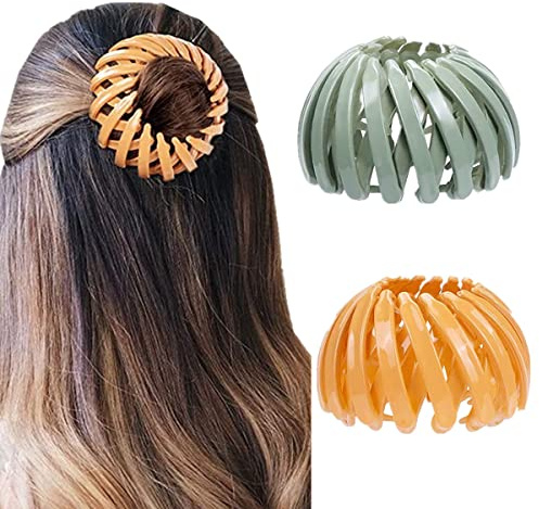 2 Stück Vogelnest Haarspange, Vintage Haarspangen Damen Groß Haarklammern Rutschfest Pferdeschwanz Haargreifer (yellow)