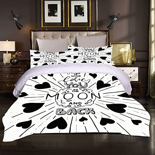 YUANSH Set Copripiumino Matrimoniale Ragazzo 3 Pezzi 240X220Cm Set Biancheria Da Letto Stampati In Stampa Cuore Nero 3D Copripiumini Matrimoniali In Microfibra Con Cerniera E 2 Federe