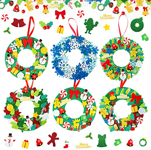 BETESSIN 6 Set Ghirlanda Natalizia Artigianale Fai da Te in Gommapiuma Corona Natalizia Aritigianale per Porta Ghirlanda Decorativa Artigianale DIY per Decorazione Festa di Natale