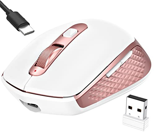 GALENMORO Ratón USB Bluetooth para múltiples dispositivos, recargable, inalámbrico, receptor de 2.4 GHz, mouse ergonómico, silencioso, Bluetooth, para laptop, tableta, Windows, Mac, PC, color rosa
