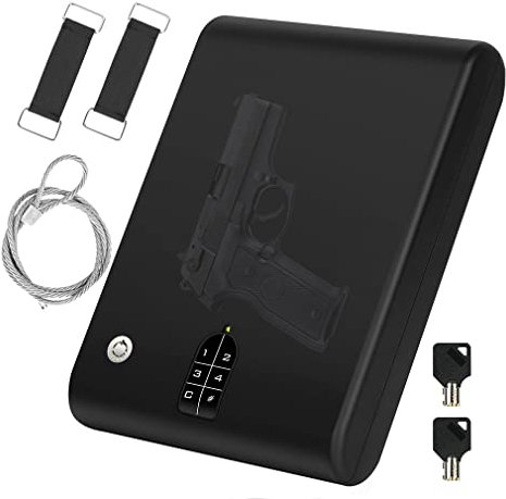SONLED Gun Safe, Quick-Access Pistol Safe with Digital Keypad Traditional Key Lock, Smart Handgun Safe Gun Lock Box for Home with LED Light