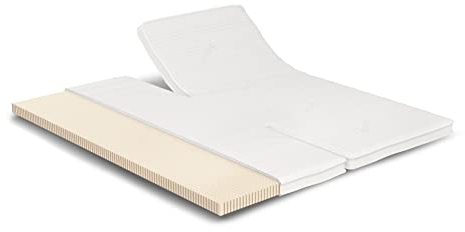 Meisterschlaf Split Latex Topper 200x200 cm – 7 cm hoch – 20% Naturlatex RG 65 – mittelweich – Oeko-TEX® Standard 100 – Tencel™ Lyocell 3D Doppeltuch-Bezug waschbar – Made in Germany