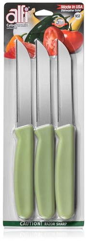 Alfi All-Purpose Knives Aerospace Precision Pointed Tip - Home And Kitchen Supplies - Serrated Steak Knives Set | Made in USA (Sage)