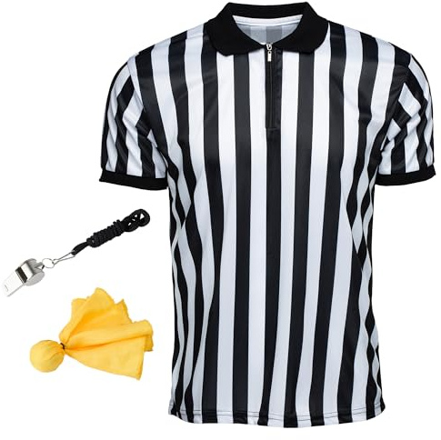Murray Sporting Goods Men's Referee Shirt Collared Bundle Kit - Referee Shirt, Flag & Whistle Halloween Costume (Large)