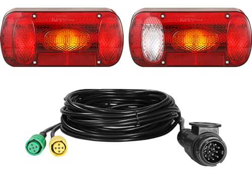 TLGREEN Kit de feux arrière de remorque - 13 broches - 12 V - 6 fonctions - Jeu de câbles de 5,5 m - Certifié E