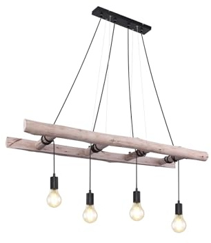 meineWunschleuchte Balkenpendelleuchte 4-flammig mit Holzleiter und extra langen Lampenkabeln, Länge 115cm