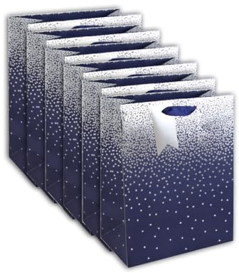 Clairefontaine 30861-2Cpack - Packung 6 Geschenktasche - Tüte Excellia, Kollektion Sternenregen auf blauem Hintergrund, Format L (26,5x14x33 cm), 210g, geeignet für Geschenke, Blau, 1 Pack