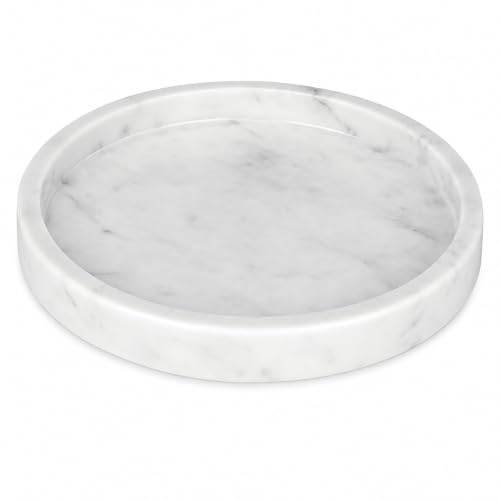 Vassoio Rotondo Decorativo in Marmo Bianco di Carrara Kalu Creations - Vassoio Marmo Centrotavola, Porta Profumi e Candele - Organizer Bagno Pietra - Made in Italy - ⌀ 25 cm