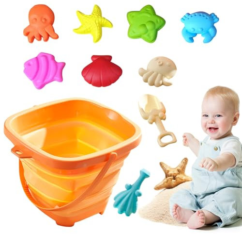 ACAREY Strandspielzeug Set, Sandspielzeug Faltbarer Strandeimer Eimer Sandförmchen Für Kinder, Sandkasten Spielzeug Wasserspielzeug Sandschaufel Sandeimer Für Sandkasten Pool Camping (Gelb Set)