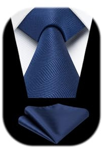HISDERN Corbata de Hombre Azul Marino Corbata y Pañuelo de Bolsillo Color Sólido Boda Formales Business Modernas Fiesta Oficina