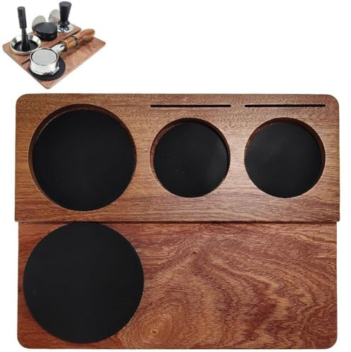 Wooden Coffee Tamper Stand, Presser Holder for Espresso Puck Tamping Station Distribution Lever Tool Tamper Mat