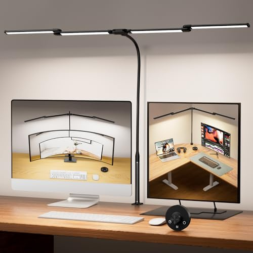 Woputne 4 Head Clamp Desk Lamp for Home Office,1960LM, Flexible Neck, Black | 5 Modes & Stepless Dimming, Dimmable, Ultra Bright, USB Adapter, Architect Lamp, for Task Reading Study