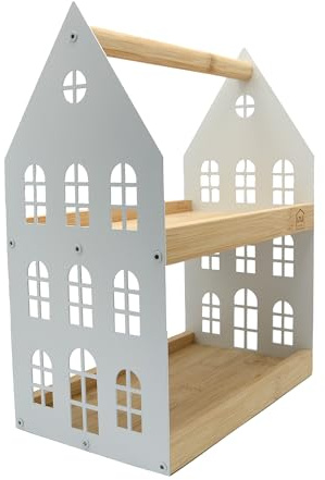 UNUS Haus-Etagere mit 2 Etagen und Griff, Holz-Etagere Serviertablett Holztablett Bambusholz Metall weiß