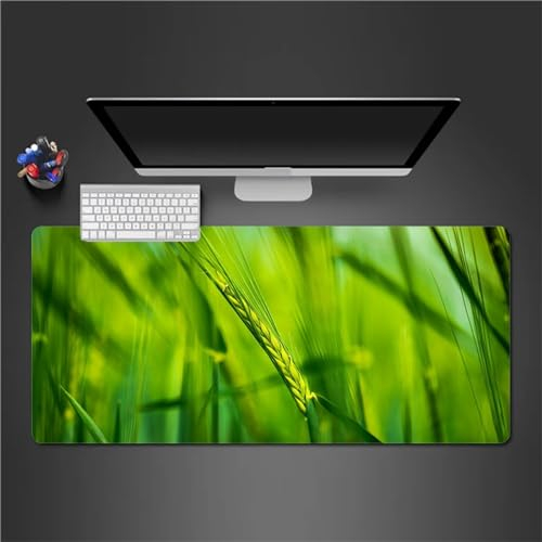 Gaming Mauspad,XXL Mousepad 700x300x3mm Groß Mauspad Vernähte Kanten Wasserdicht Anti-Rutsch Tischunterlage,Verbessert Geschwindigkeit und Präzision Mousepad für PC,Büro,Laptop - Grünes Weizenfeld