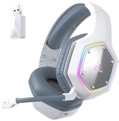 EKSA Casque Gaming Sans Fil Pour PS5 PC PS4, Son Surround 7.1, Wireless 2.4GHz USB, Micro Antibruit ENC, Lumières RGB, 36 Hrs D'autonomie, Jack 3,5mm, White