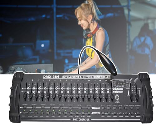 LNNLOO DMX-512, Controller DJ, Controllo Automatico delle Luci (programmabile), Controller Universale, 384 Canali DMX/24 Scanner (funzionalità Integrate), per La Modifica dei Programmi,Black