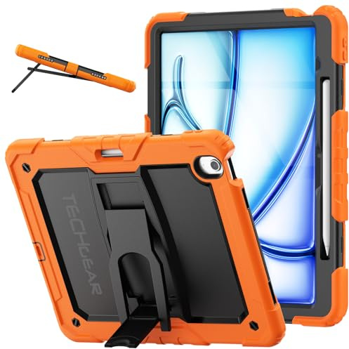 TECHGEAR ArmourSHIELD - Funda compatible con Apple iPad Air de 13 pulgadas (M2 2024/M3 2025), resistente a los golpes, carcasa con soporte plegable y protector de pantalla, trabajo, niños, escuela