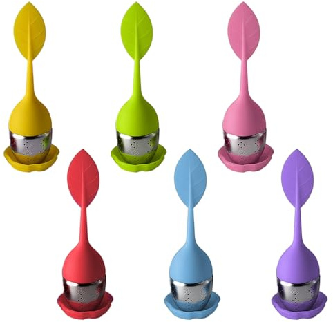 USHXVG 6 Piece Leaf Tea Infuser, Loose Tea Infuser, Tea Infuser with Saucer, Fine Mesh Tea Strainer, Long Handle Tea Strainer, Tea Brewing Tool Accessories