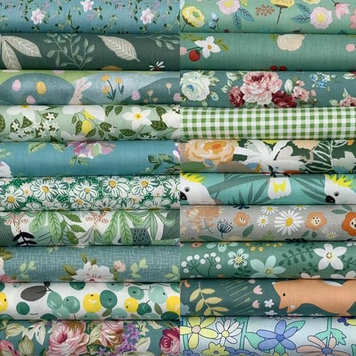EDGEAM 20 Stück Stoff 25x25 cm Baumwollstoff Patchwork Stoffe Paket Stoffe zum Nähen Quiltingstoffe für Quilting, Nähen Projekt, Patchwork, Scrapbooking, DIY Handwerk (Grün)