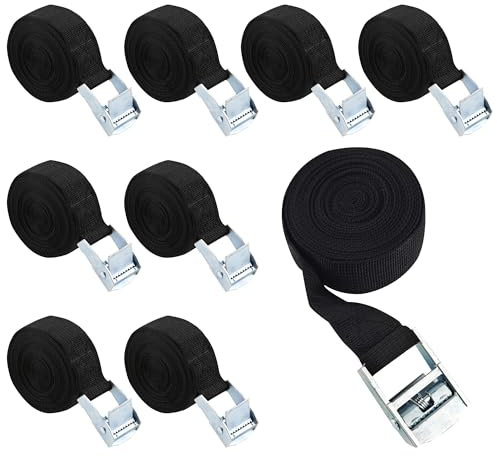 WELISELL 12 PCS Ratchet Tie Down Straps, 3m x 25mm Adjustable Lashing Straps, Heavy Duty Cam Buckle Strap, Black Roof Rack Strap, Tensioning Belts for Luggage, Bikes, Motorcycles