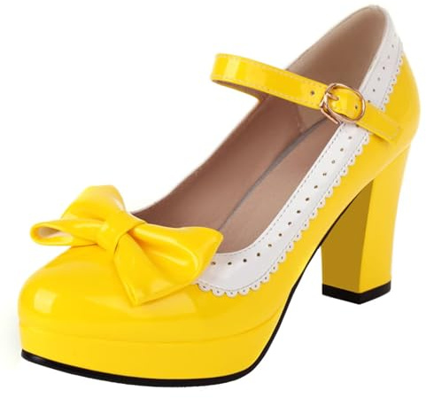 HSyc JRX Mary Jane Escarpins à talons hauts pour femme avec nœud et talon bloc