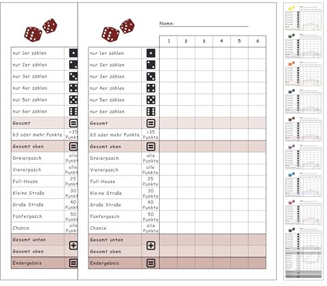 DiceCupFlex Gioco di dadi in formato DIN A6, con blocco dadi da 50 pagine, blocco da gioco, blocco di ricambio, design (2 pezzi rosso scuro)