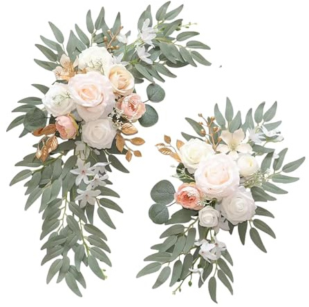 Colcolo Lot de 2 fleurs artificielles pour arche de mariage, panneau de bienvenue, décoration d'angle, fleurs artificielles pour cérémonie, anniversaire, Champagne