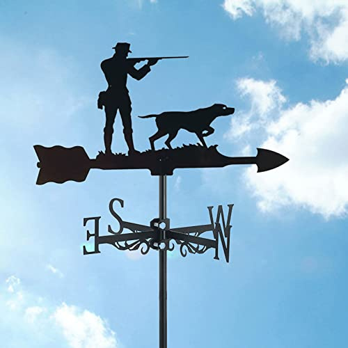 Veleta de Viento para Perro Cazador de Metal Negro, Veleta meteorológica, Adorno de jardín, Indicadores de dirección del Viento con Soporte en el Techo para decoración de cobertizo