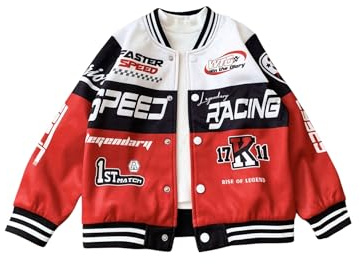 SOLY HUX Toddler Boy's Varsity Jacket Letter Graphic Color Block Long Sleeve Motorcycle Jacket Outerwear Red Letter 5Y
