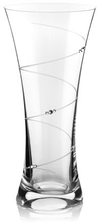 DIAMANTE Swarovski Tall Large Hollow Sided Trumpet Vase ‘Swirl’ Crystal Flared with Swarovski Crystals - 29cm in gift box