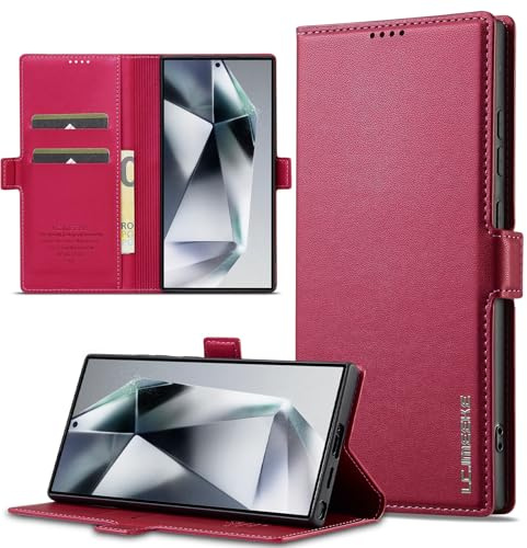 ZHOZEXIN Plånboksfodral för Samsung Galaxy S23 Ultra, magnetisk stängning av PU-läder, flip fodral med korthållare, Kickstand stötsäkert skyddshölje för Samsung S23 Ultra (rosa)