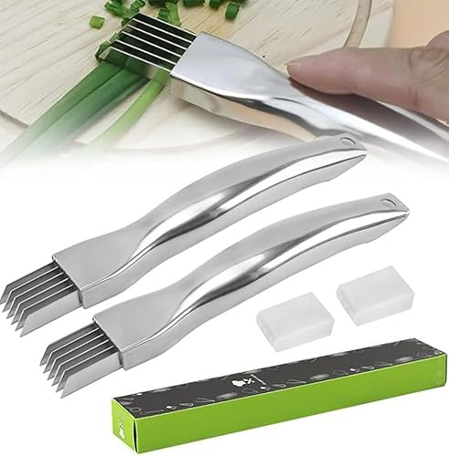 Yuqilin 2 Pièces Shred Silk The Knife,2025 New Upgrade Couteaux Oignons Verts Trancheuse Oignons Acier Inoxydable Hachoir Légumes Multifonction Coupe Légumes, pour Oignons Tomates Carotte Concombre