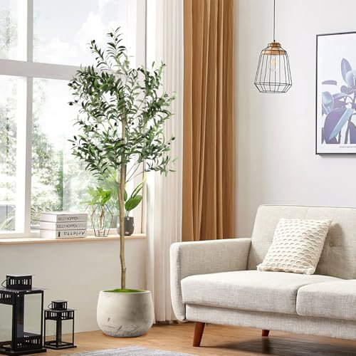 6FT Artificial Olive Tree, 180cm Faux Olive Tree Indoor with Natural Wood Trunk and Lifelike Leaves for Home Living Room Bedroom Balcony Office Garden Decor