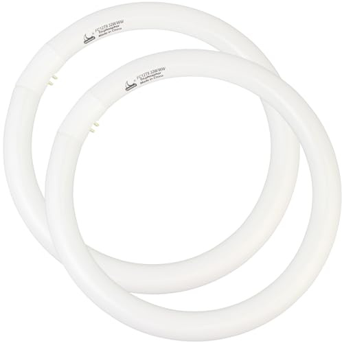 CHKADAWA FC12T9/KB 32 Watt Light Bulb, 12 inch FCL 32W T9 Circular Fluorescent Light Bulb, FC12T9 WW Round Light Bulbs Warm White 3000K, G10q 4 Pin Prong Base, 2 Pack