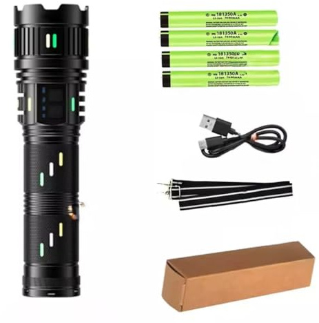 Generico TORCIA LED DA 100W PROFESSIONALE POTENTE RICARICABILE CON 4 BATTERIE E CAVO USB