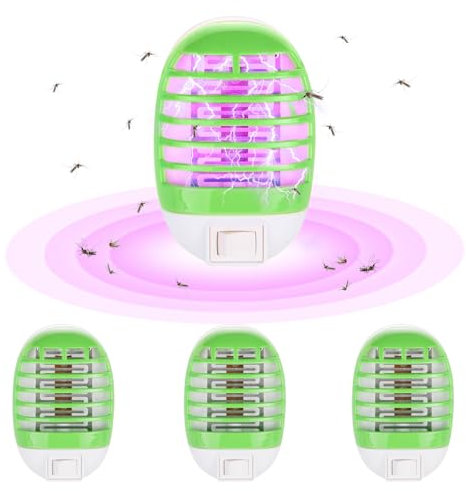 PLLYPE Lampada Antizanzare Elettrica, 4PCS Anti Zanzare Mosche Elettrico da Presa, Ammazza Insetti Lampada, con Luce UV LED, per Casa, Giardino, Cucina, Soggiorno